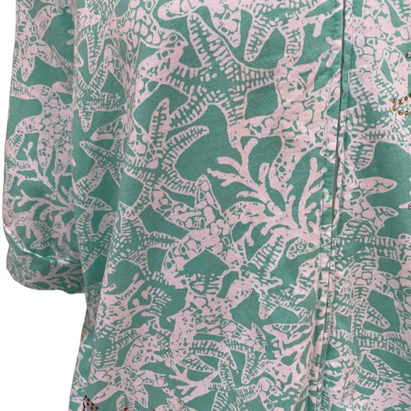 Quacker Factory Coastal Beach Starfish Rhinestone Zip Coverup Lounge Hoodie-2X - Picture 6 of 16